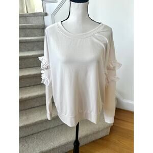 Rachel Parcell Cream White Ruffle Sleeve Crewneck Sweatshirt